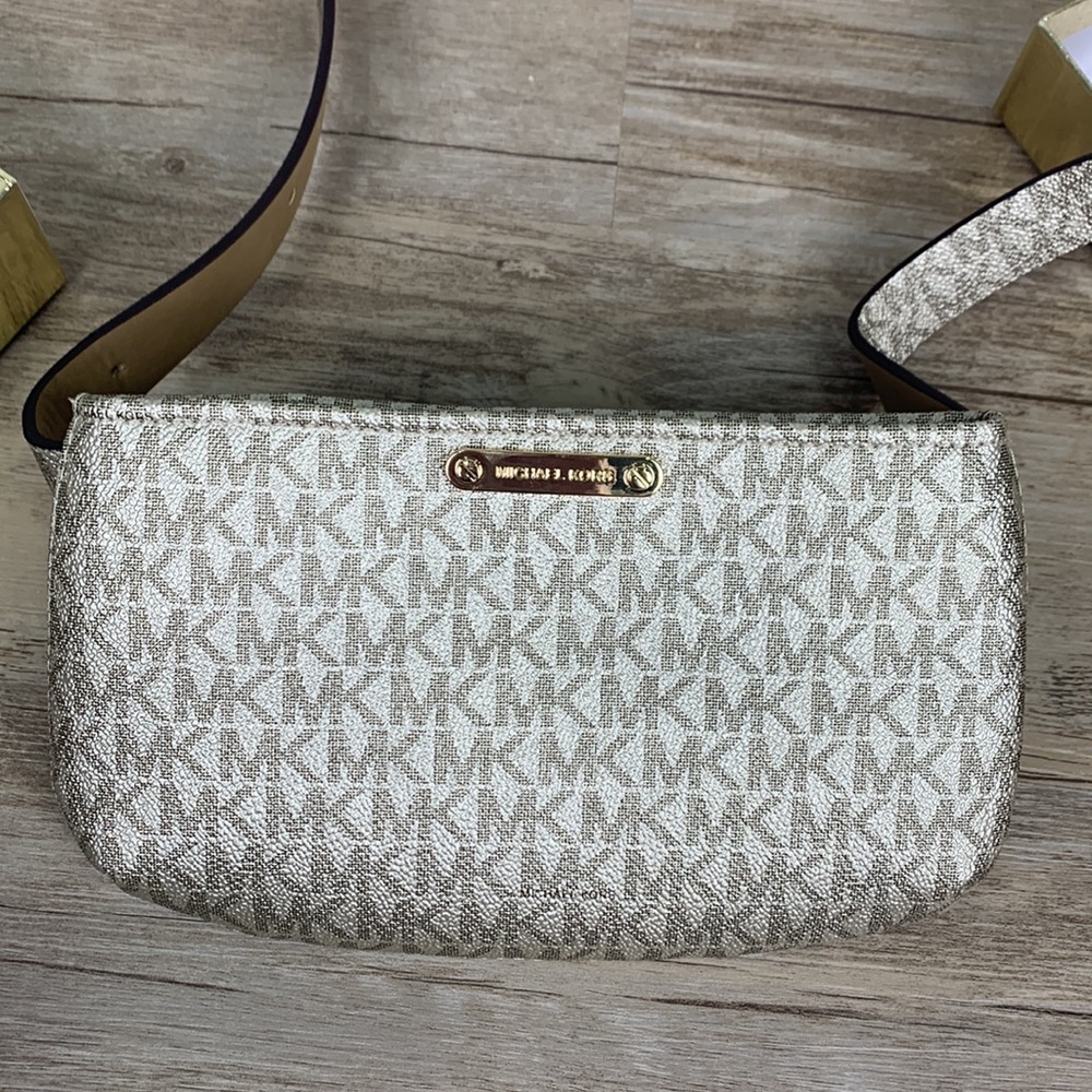 Michael Kors Logo Belt Bag Fanny Pack Purse Gold Silver w Box NWOT
